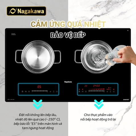 Bếp đôi điện từ Nagakawa NAG1215M Inverter - Mặt kính Schott Ceran cao cấp - Bảo hành 5 năm