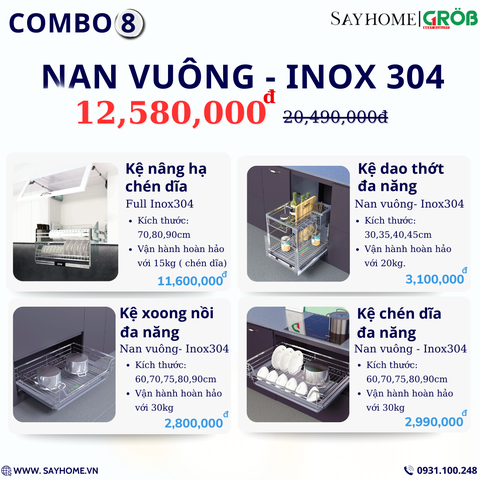COMBO Phụ kiện tủ bếp cao cấp GROB - Combo 8