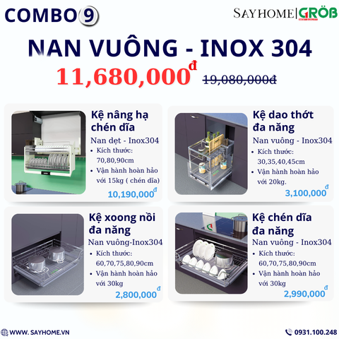 COMBO Phụ kiện tủ bếp cao cấp GROB - Combo 9