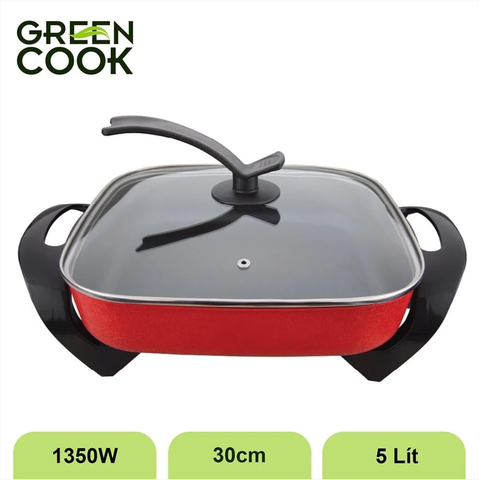 Nồi lẩu, nướng điện nguyên khối chống dính 5L 30cm Green Cook GCEH30 chuẩn Hàn Quốc