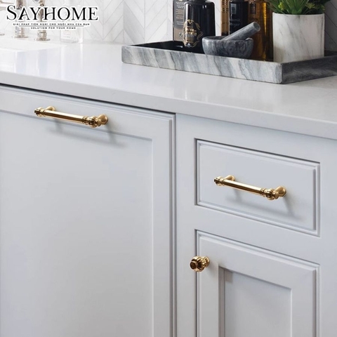 Núm tủ tân cổ điển vintage màu vàng gold SH1155