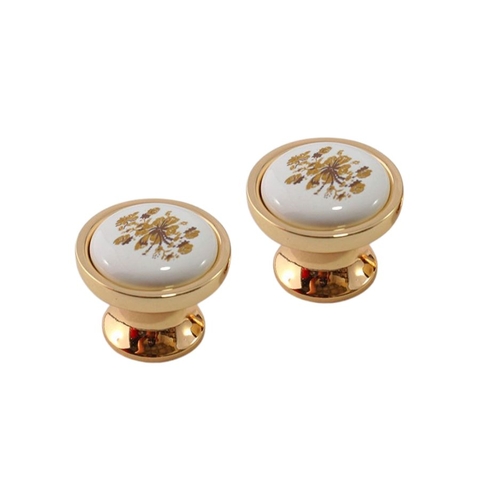 Núm tủ tân cổ điển vintage màu vàng gold mặt sứ trắng hoa văn SH2015