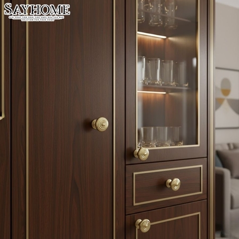 Núm tủ tân cổ điển vintage màu vàng gold SH3088