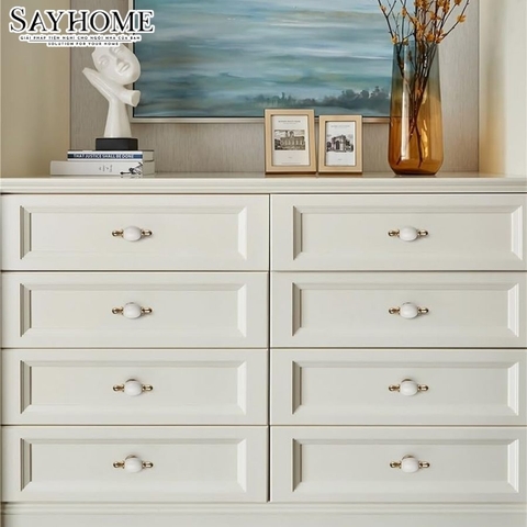 Núm tủ tân cổ điển vintage màu vàng gold gốm sứ SH6833