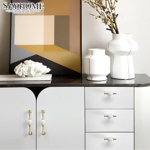 Núm tủ tân cổ điển vintage màu vàng gold gốm sứ SH6833