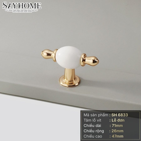 Núm tủ tân cổ điển vintage màu vàng gold gốm sứ SH6833