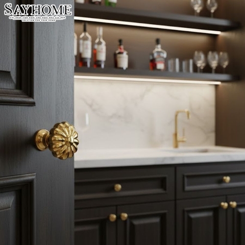 Núm tủ tân cổ điển vintage màu vàng gold SH8014