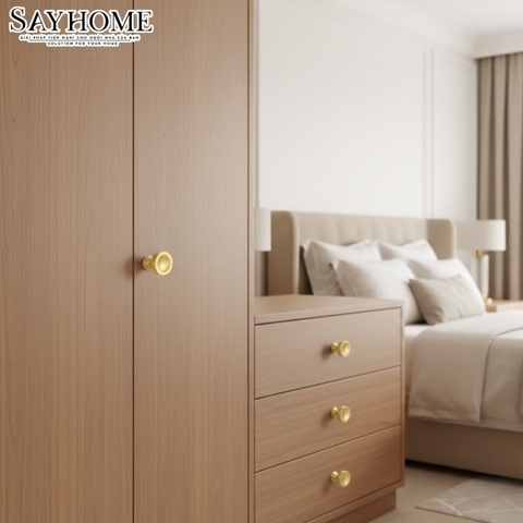 Núm tủ tân cổ điển vintage màu vàng gold SH9331