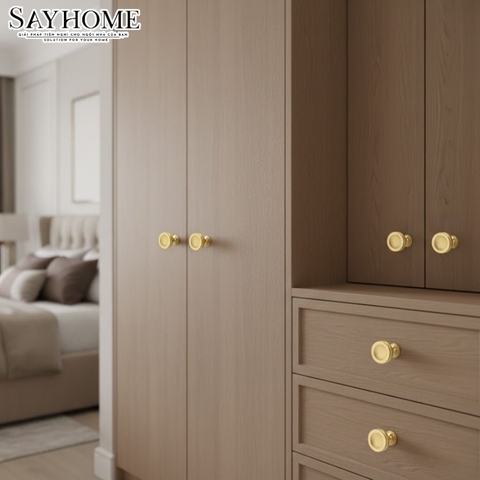 Núm tủ tân cổ điển vintage màu vàng gold SH9331