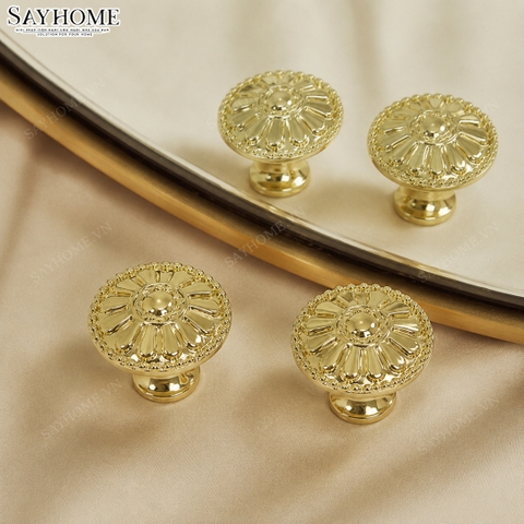 Núm tủ tân cổ điển vintage màu vàng gold SH8297