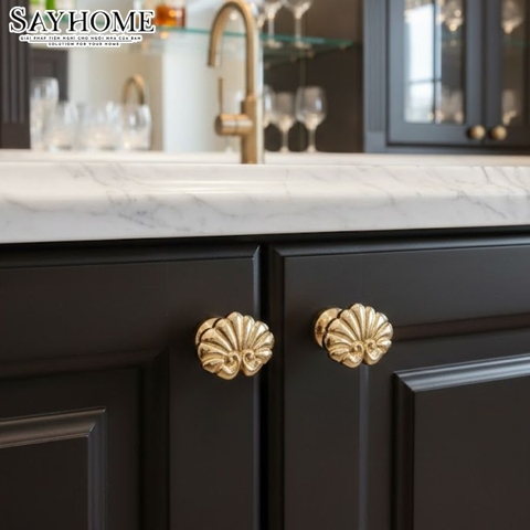 Núm tủ tân cổ điển vintage màu vàng gold SH8835