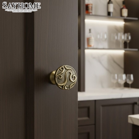 Núm tủ tân cổ điển vintage màu vàng gold, đồng SH8842