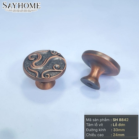 Núm tủ tân cổ điển vintage màu vàng gold, đồng SH8842