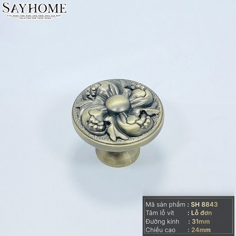 Núm tủ tân cổ điển vintage màu vàng đồng SH8843