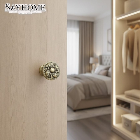 Núm tủ tân cổ điển vintage màu vàng đồng SH8843