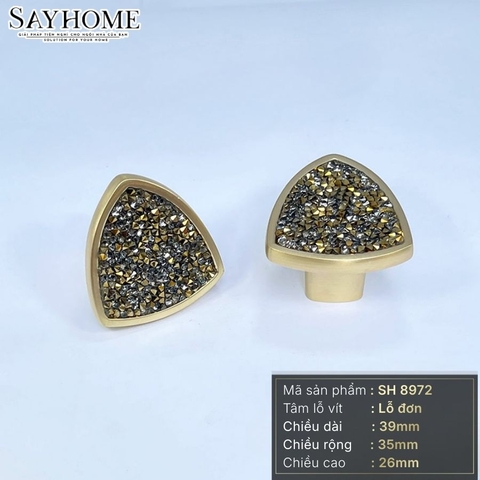 Núm tủ hiện đại đính đá màu vàng xước và bạc xước SH8972
