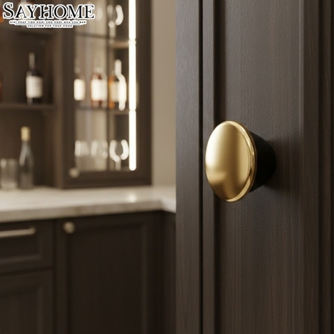 Núm tủ hiện đại màu xanh đen và vàng bóng, trắng và vàng bóng, trắng kết hợp crom bóng SH8976