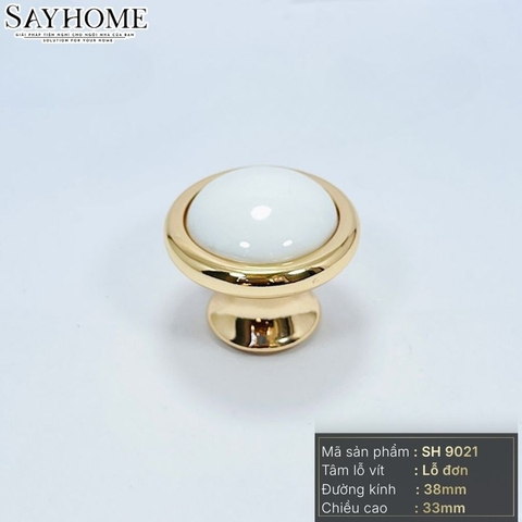 Núm tủ hiện đại màu vàng gold mặt sứ trắng SH9021