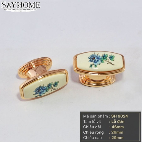 Núm tủ tân cổ điển vintage gốm sứ hoa văn hai màu vàng gold và đồng đen SH9024