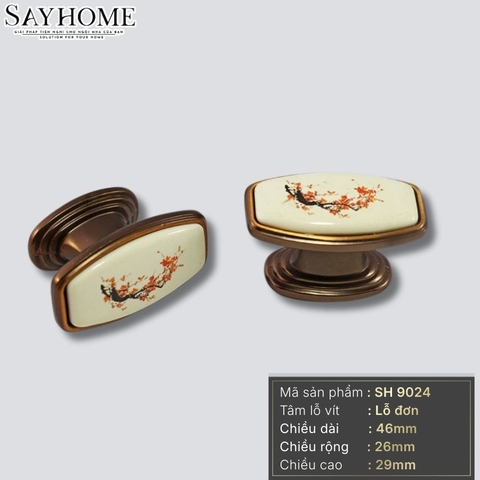 Núm tủ tân cổ điển vintage gốm sứ hoa văn màu vàng đồng SH9024