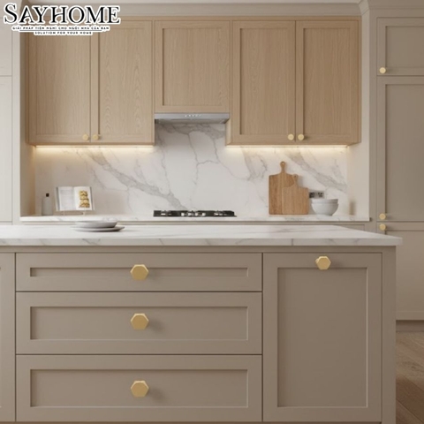 Núm tủ hiện đại màu đen mờ, vàng mờ và xám xi măng SH9241