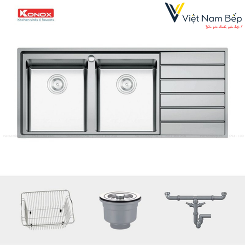 Chậu rửa bát European sink Premium KS11650 2B – Bàn phải - Chính hãng KONOX