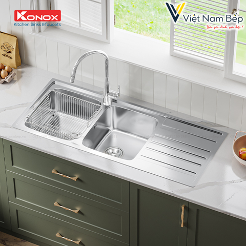 Chậu rửa bát European sink Premium KS11650 2B – Bàn phải - Chính hãng KONOX