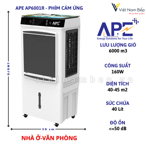 Quạt điều hòa hơi nước APE AP6001R Phím cảm ứng - Chính hãng
