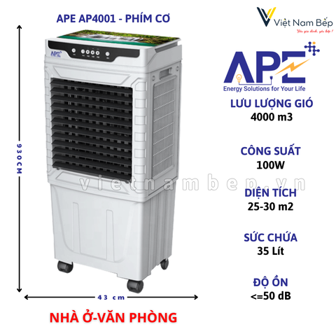 Quạt điều hòa hơi nước APE AP4001 35L Phím cơ - Chính hãng