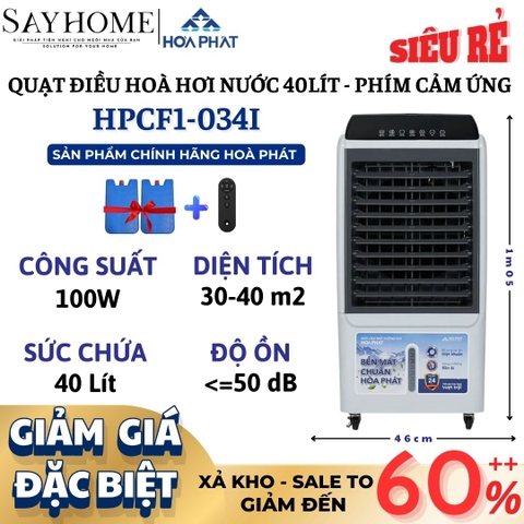 Quạt hơi nước Hòa Phát HPCF1-034I 40 Lít Cảm ứng và remote - Chính hãng - quạt điều hòa