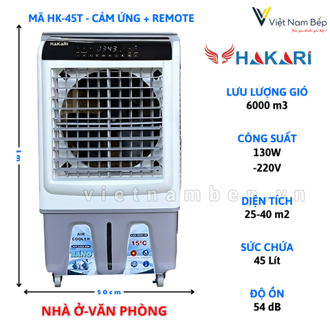 Máy quạt làm mát hơi nước Hakari HK-45T Cảm ứng và Điều Khiển Từ Xa - Chính hãng