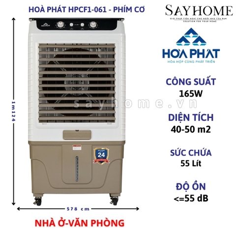 Quạt hơi nước Hoà Phát HPCF1-062 / 061 Phím cơ 55 Lít - Chính hãng - quạt điều hòa