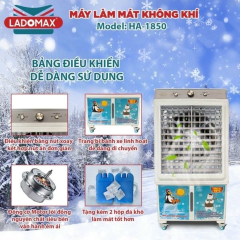 Máy quạt làm mát hơi nước 50L LADOMAX HA-1850 PHÍM CƠ  - Chính hãng