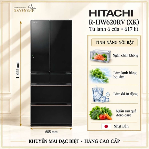 Tủ lạnh Multi Door 6 cánh đen Hitachi R-HW620RV (XK) 617 Lít - Hàng chính hãng