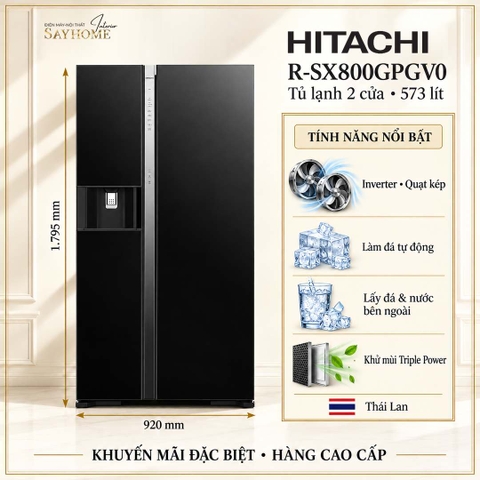 Tủ lạnh Side by Side 2 cánh màu đen Hitachi R-SX800GPGV0 573 Lít - Hàng chính hãng
