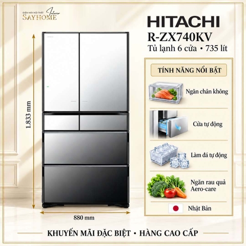 Tủ lạnh Multi Door 6 cánh gương pha lê Hitachi R-ZX740KV 735 Lít - Hàng chính hãng