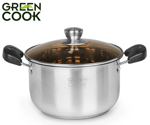 Bộ nồi inox Green Cook GCS08-T1 3 đáy gồm 3 món (2 nồi 1 quánh) sử dụng được trên bếp từ - Hàng chính hãng