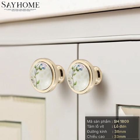 Núm tủ tân cổ điển vintage gốm sứ hoa văn SH1809