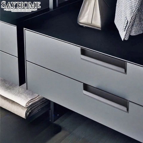 Tay nắm âm tủ hiện đại cao cấp màu đen SH8031