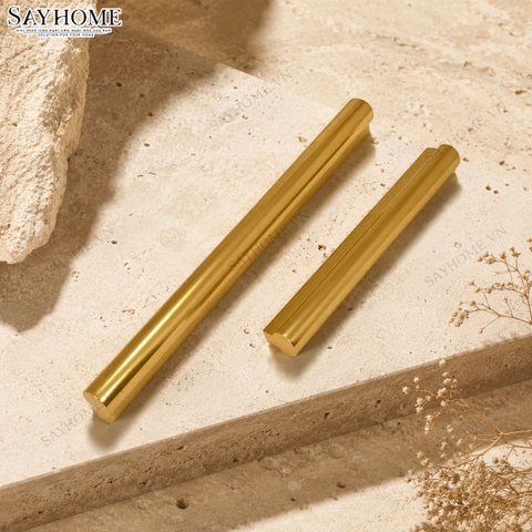 Tay nắm tủ hiện đại thanh tròn màu vàng gold SH103