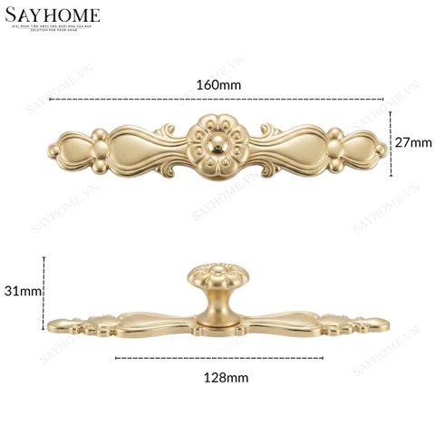 Tay nắm tủ tân cổ điển vintage màu vàng gold SH1058