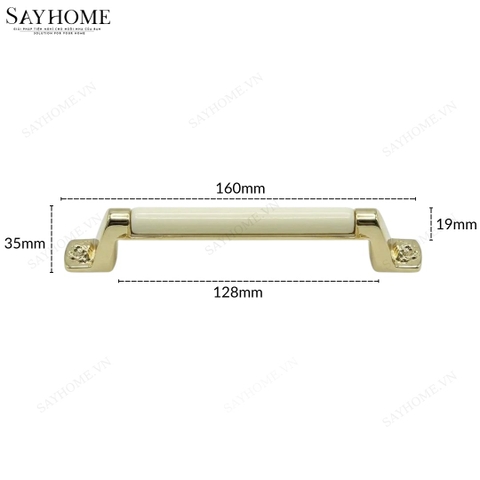 Tay nắm tủ tân cổ điển Vintage màu vàng gold mặt sứ trắng SH1682