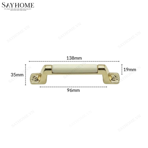 Tay nắm tủ tân cổ điển Vintage màu vàng gold mặt sứ trắng SH1682