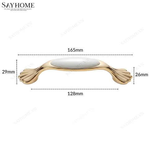Thông số kĩ thuật Tay nắm tủ tân cổ điển Vintage màu vàng mặt sứ trắng không hoa văn SH18VT02H tại Thành phố Hồ Chí Minh