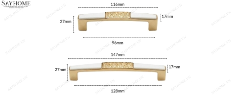 Tay nắm tủ tân cổ điển màu vàng gold mặt sứ trắng SH2808