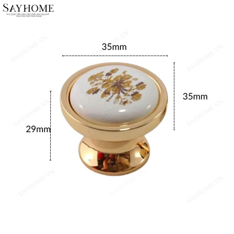 Núm tủ tân cổ điển vintage màu vàng gold mặt sứ trắng hoa văn SH2015 tại thành phố Hồ Chí Minh