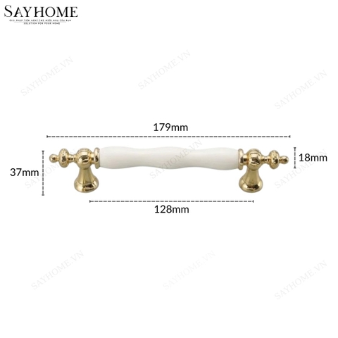 Tay nắm tân cổ điển Vintage màu vàng mặt sứ trắng SH2028