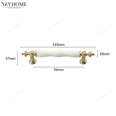 Tay nắm tân cổ điển Vintage màu vàng mặt sứ trắng SH2028