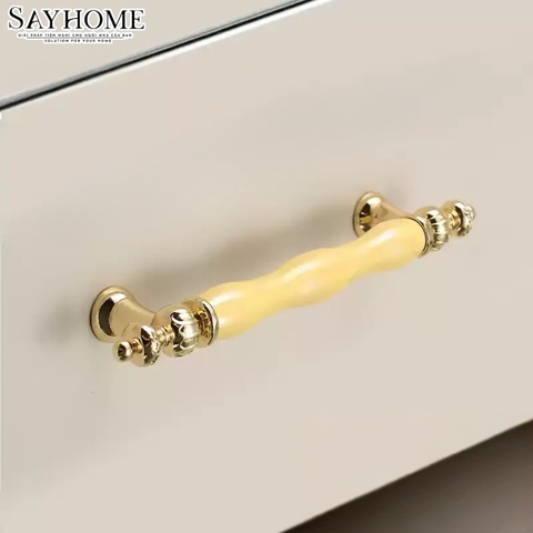 Tay nắm tân cổ điển Vintage màu vàng mặt sứ cao cấp vàng kem SH20VK28 tại thành phố Hồ Chí Minh