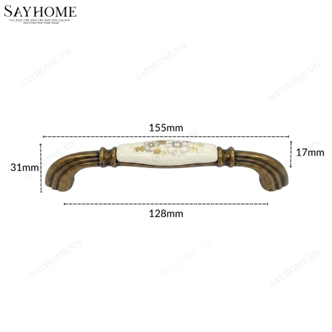 Tay nắm tủ tân cổ điển Vintage màu vàng đồng mặt sứ trắng SH5509